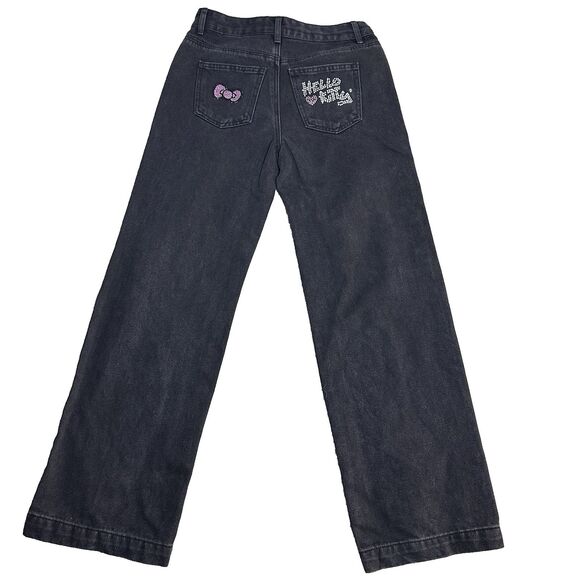 Forever 21 HelloKitty‎ Girls Jeans Rhinestone Logo Black 14Y Wide Leg Y2K Kawaii - Picture 11 of 11